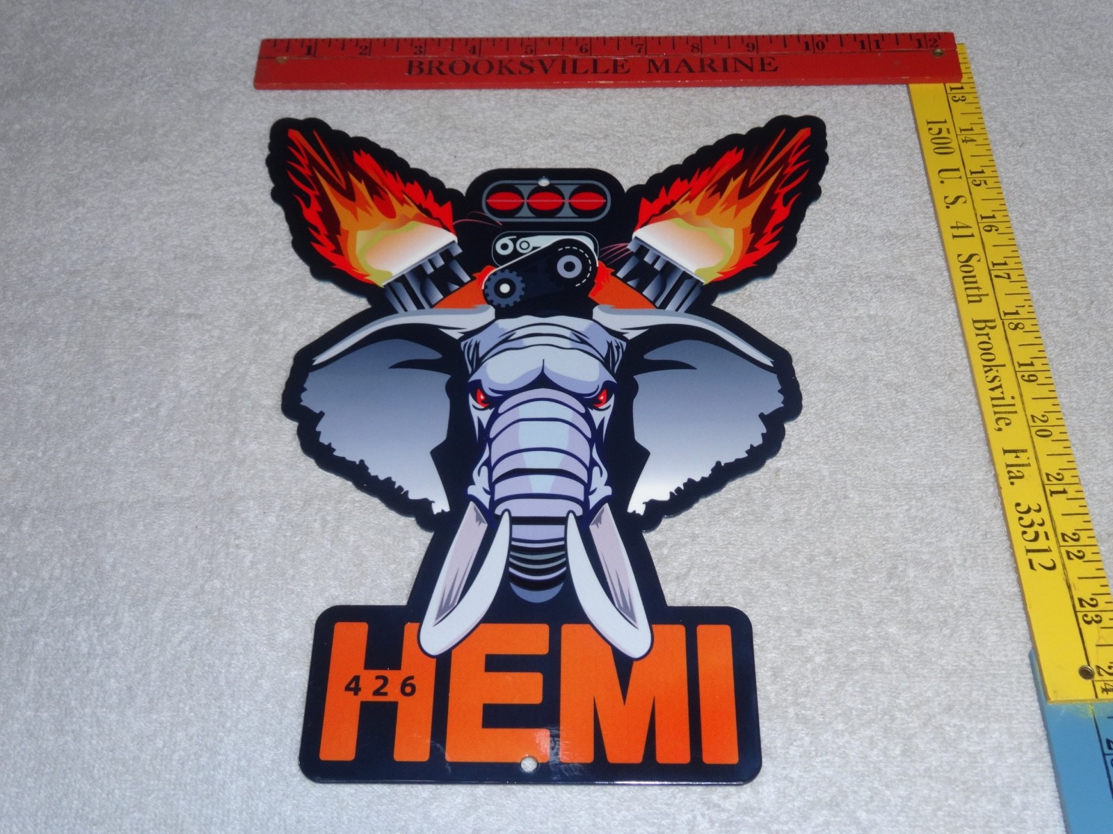 VINTAGE HEMI 426 CHRYSLER DODGE ELEPHANT ENGINE 12″ METAL CAR GASOLINE OIL SIGN!