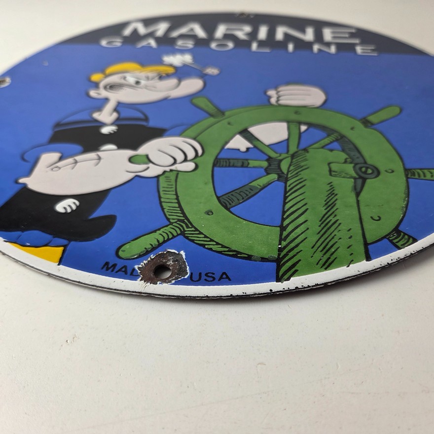 Vintage Marine Gasoline Sign – Popeye Sailor Porcelain Enamel Gas Oil Pump Sign