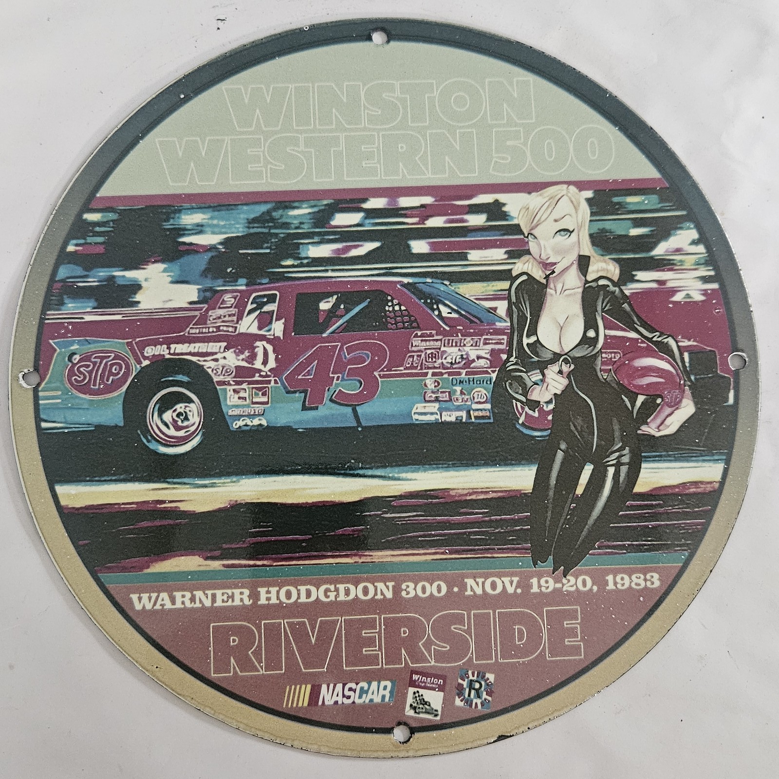 Vintage Winston Western 500 Porcelain Sign – NASCAR Collectible from 1983