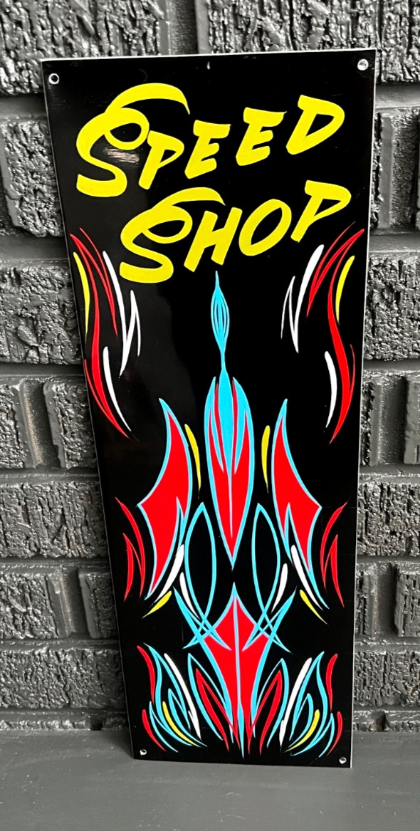 Painted PINSTRIPING Hot Rat Rod SPEED SHOP Garage Sign Art Original pinstriped