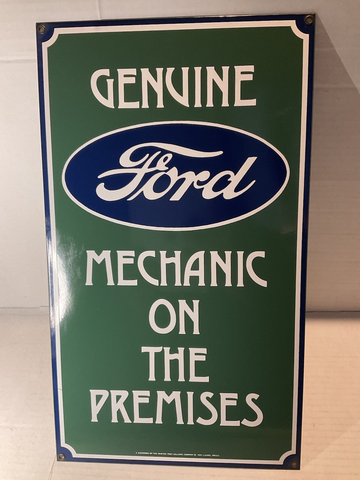 Genuine FORD Mechanic on the Premises Porcelain Sign, 1983 11″X19″ Good Cond.