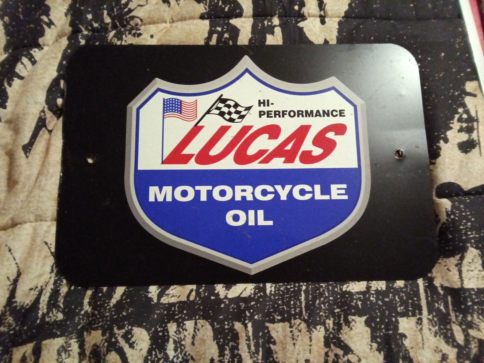 Lucas Motorcycle Oil Garage Sign Repurposed No Parking Aluminum 12×18