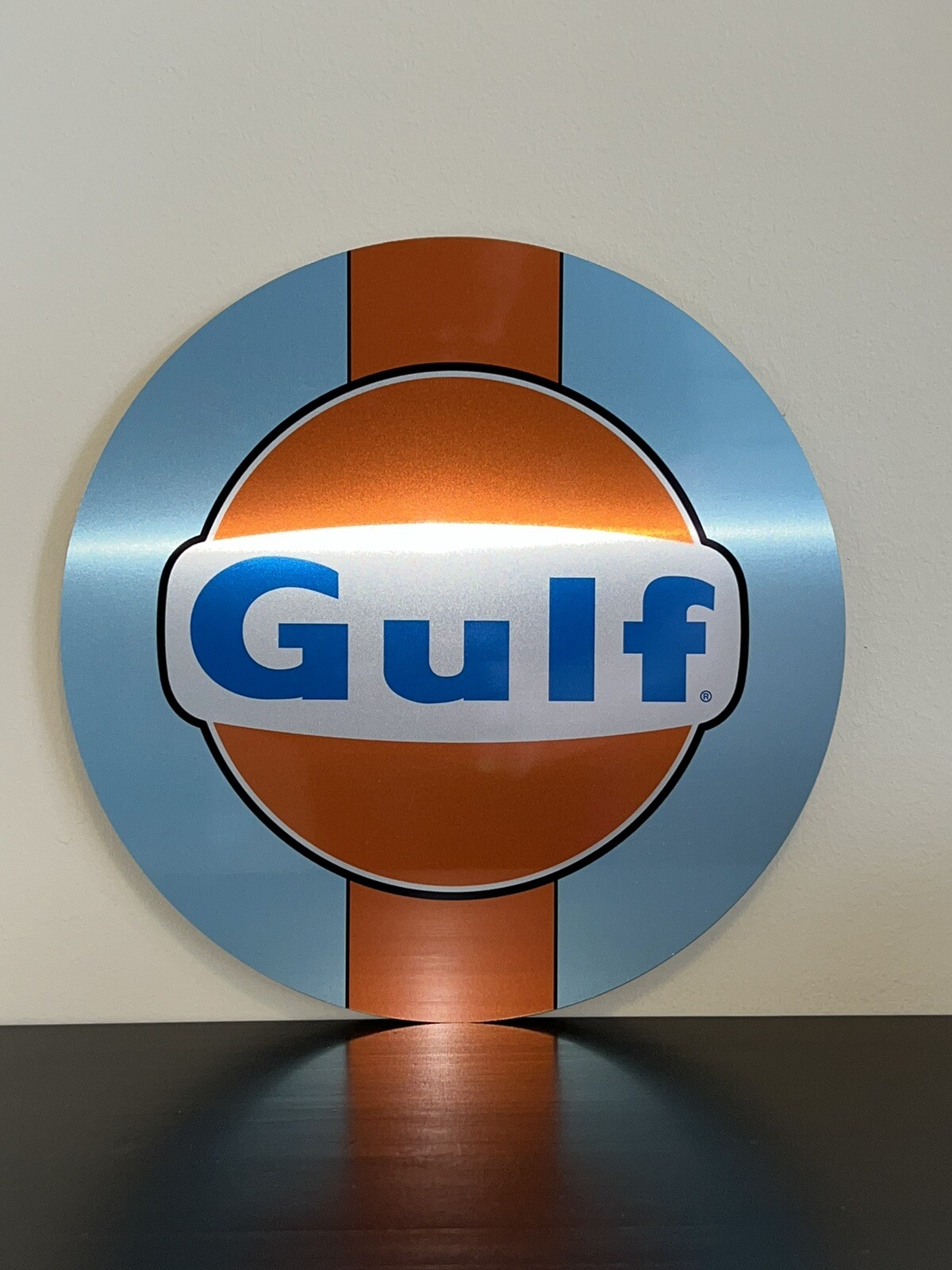 Gulf racing HD Brushed Aluminum sign oil gas porsche ford Gt40 Round Metal