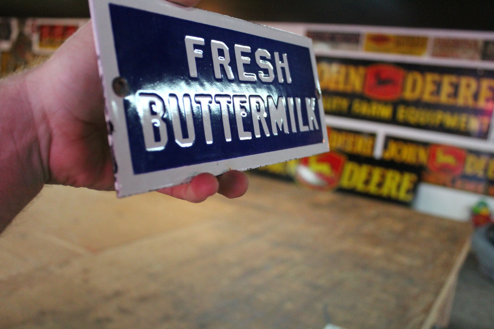 FRESH BUTTERMILK DEALER GENERAL STORE DAIRY PORCELAIN METAL SIGN GAS OIL FARM