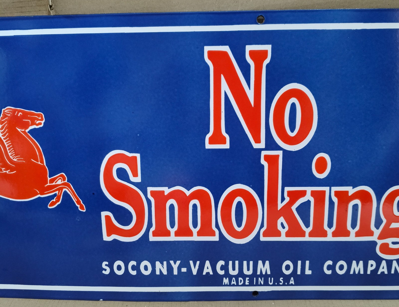 Socony-Vacuum Porcelain Enamel Sign 36 x 15 Inches 1 Sided