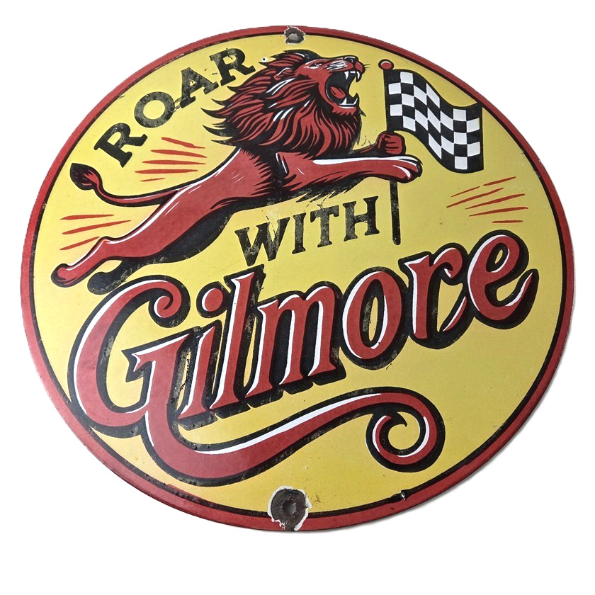 Vintage Gilmore Gasoline Sign – Old Comic Service Station Porcelain Sign