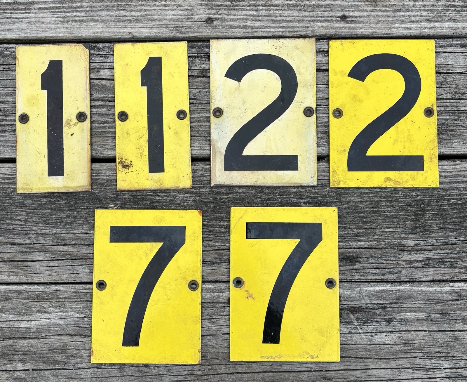 Vintage Porcelain Sign Numbers Yellow Black Gas Station House Numbers