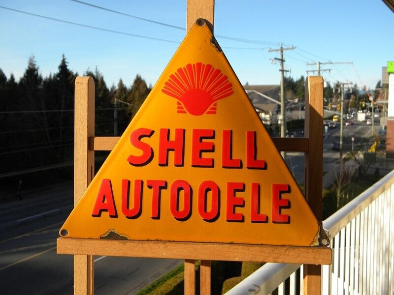 VINTAGE SHELL AUTO OELE PORCELAIN METAL SIGN 10-1/2″ x 10-1/2″ GAS OIL PUMP CAR