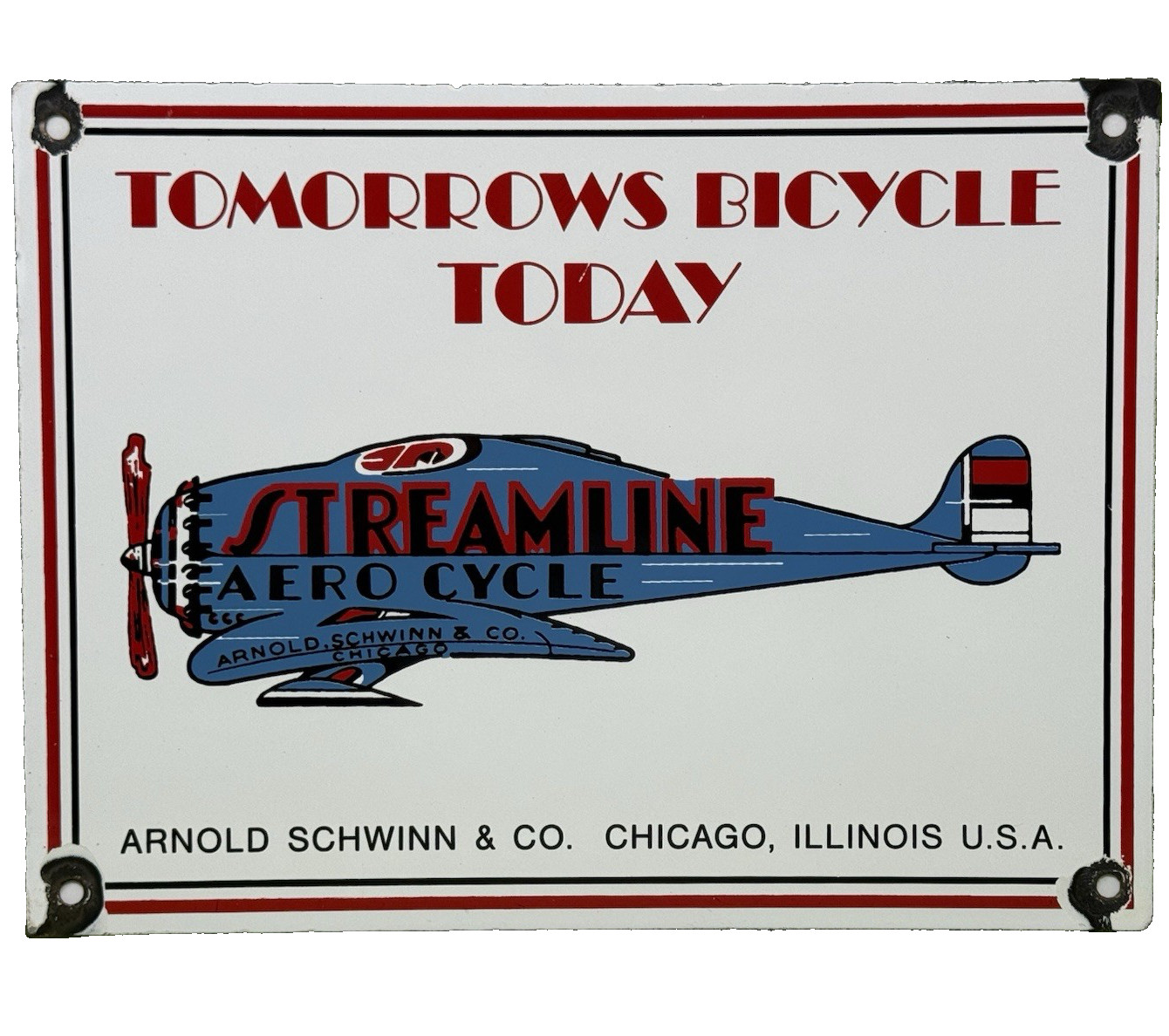 VINTAGE STREAMLINE AIRCRAFT PORCELAIN SIGN DEALERSHIP OIL GAS STATION HANGAR