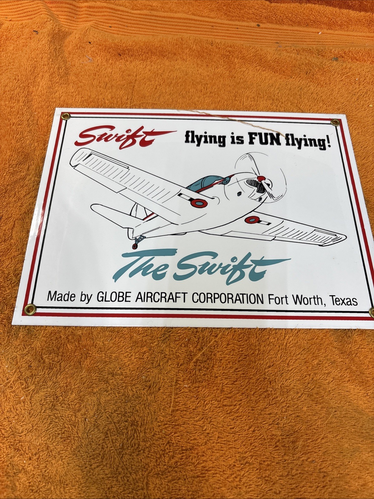 Box 1-#6-NOS VINTAGE 12” x 9” SWIFT AIRCRAFT CO PORCELAIN SIGN GAS /OIL PLANE