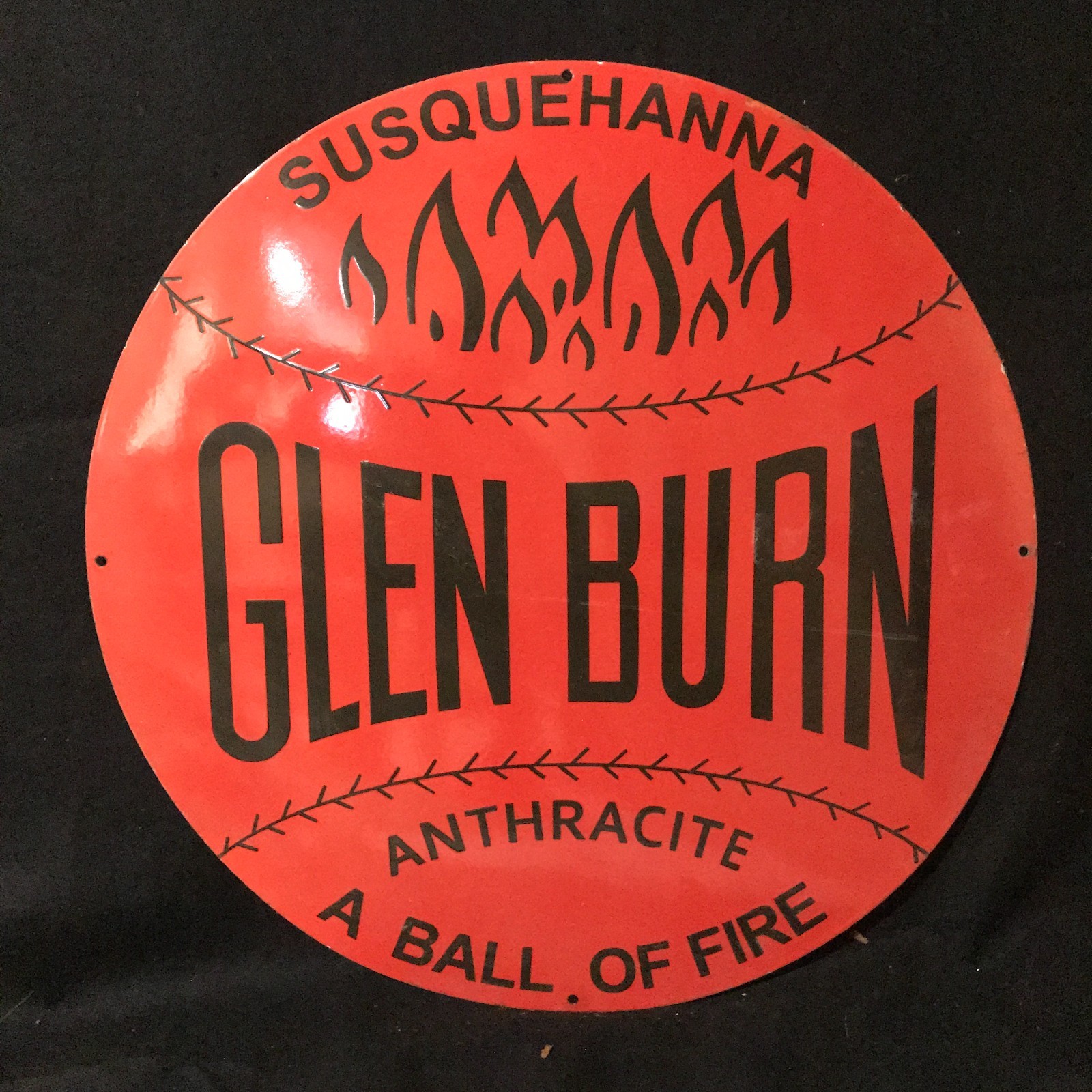 GLEN BURN SUSQUEHANNA ADVERTISING PORCELAIN ENAMEL SIGN 30 IN ROUND SS