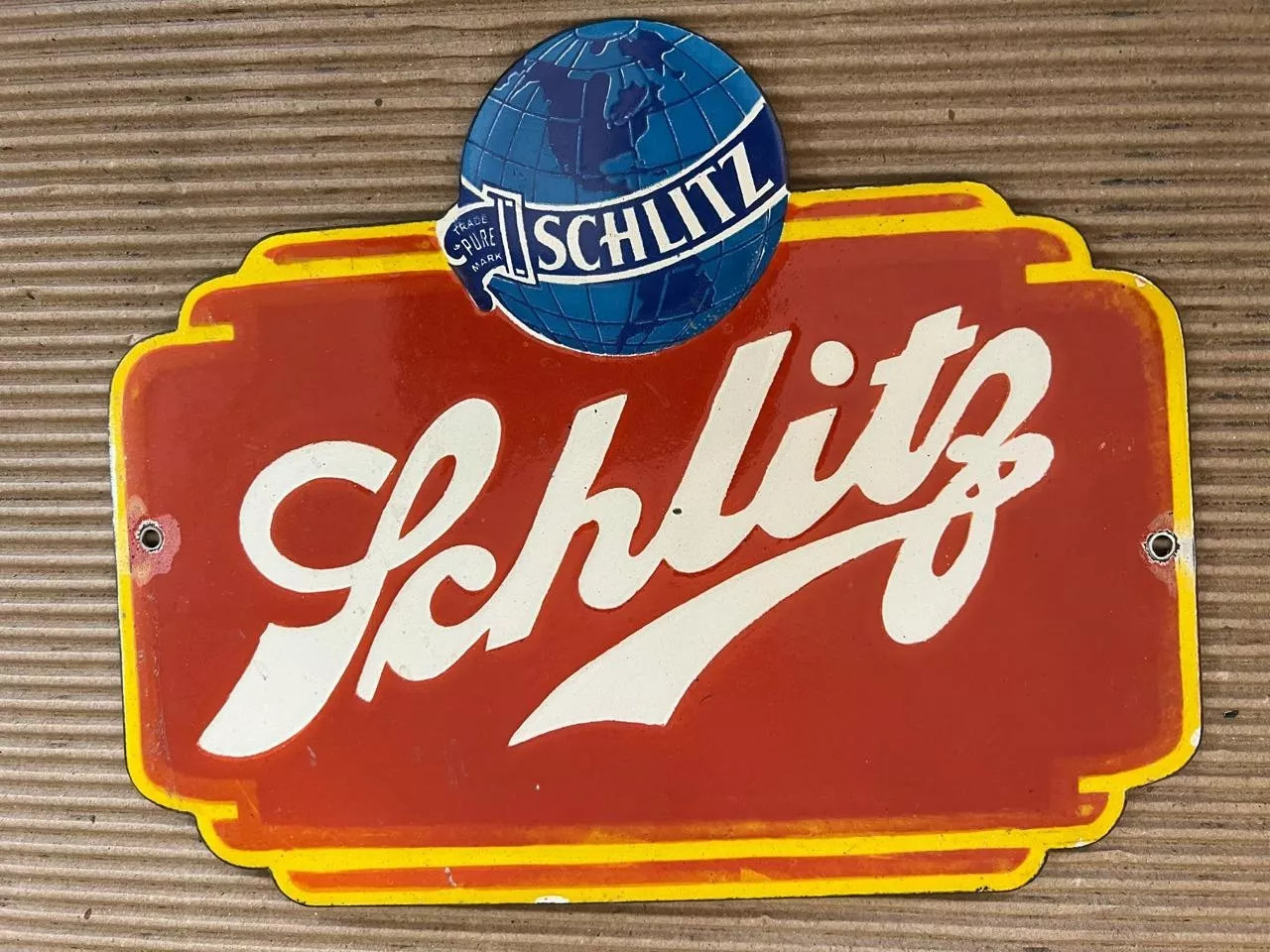 PORCELAIN SCHLITZ ENAMEL SIGN 12X8 INCHES