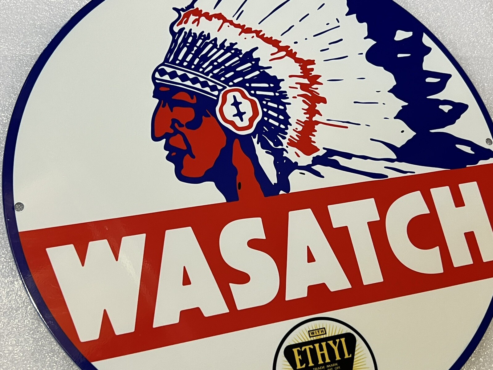 12in WASATCH indian ETHYL Gasoline Motor Oil Vintage Style Heavy Steel Sign