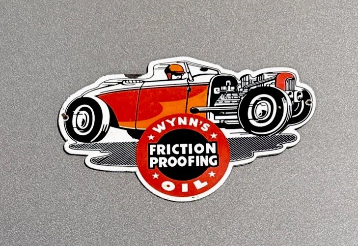 VINTAGE 12” WYNNS RACING EQUIPMENT PORCELAIN SIGN CAR GAS TRUCK OIL MOTORCYCLE