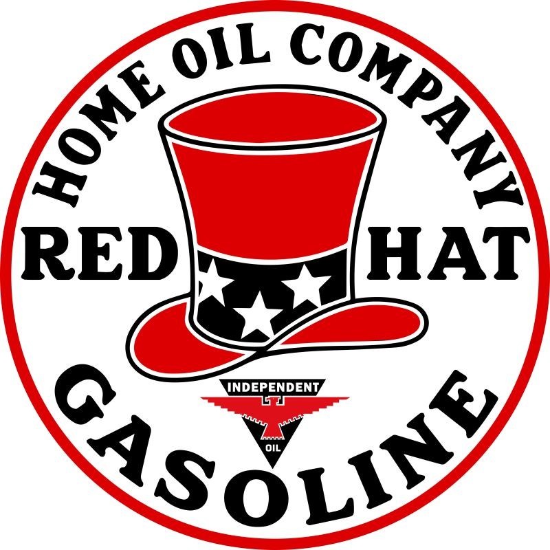 Home Oil Co. Red Hat Independent Gasoline NEW 28″ Dia. Round Sign USA STEEL