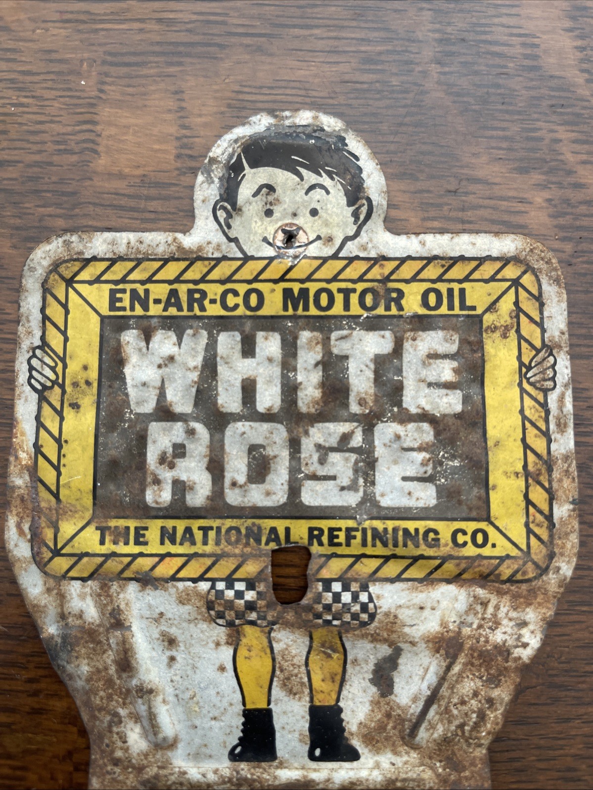 ENARCO WHITE ROSE Gasoline Gas License Plate Topper Sign Ad