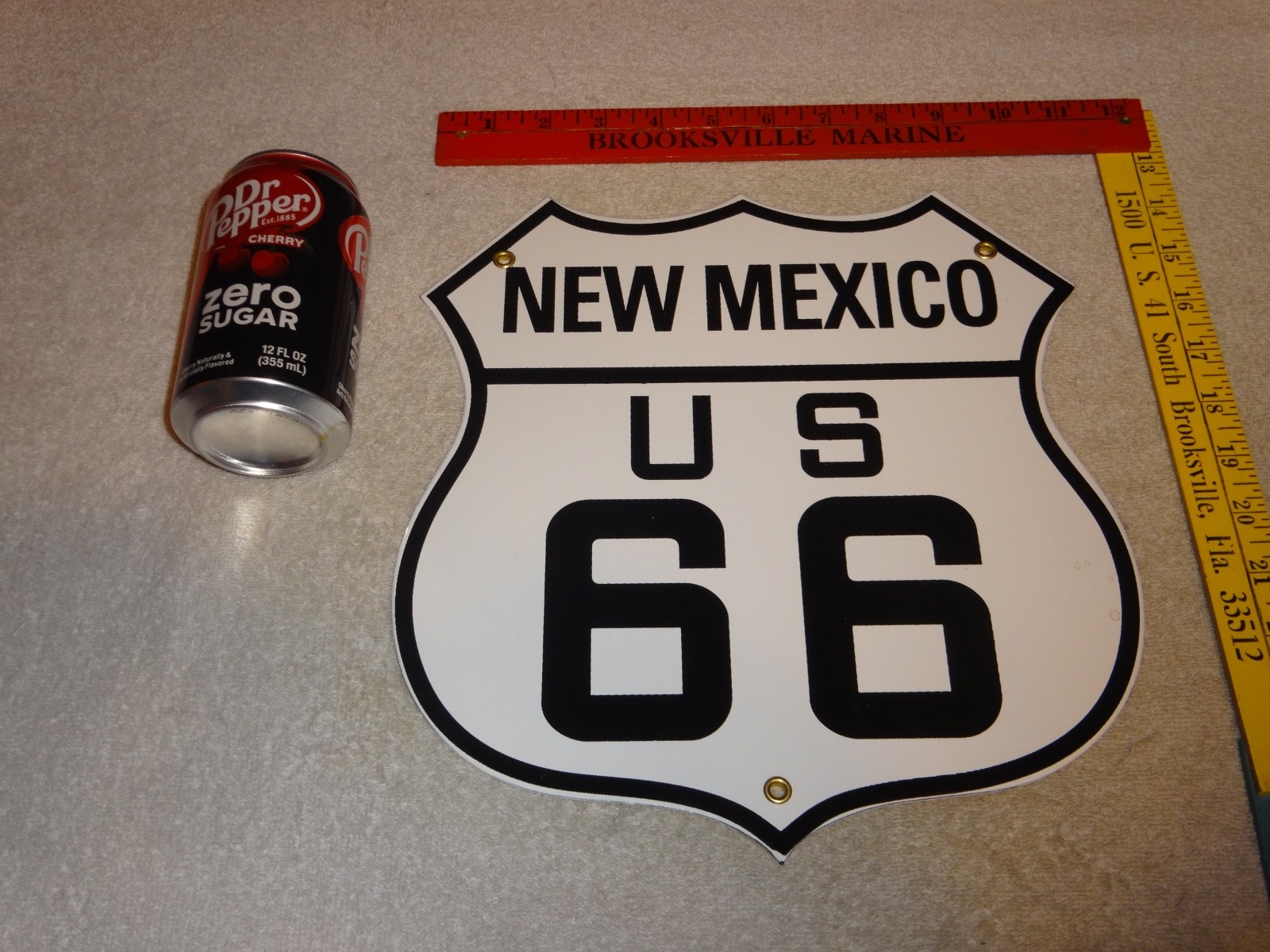 VINTAGE NEW MEXICO US ROUTE 66 U.S. 11 3/4″ PORCELAIN METAL GASOLINE & OIL SIGN