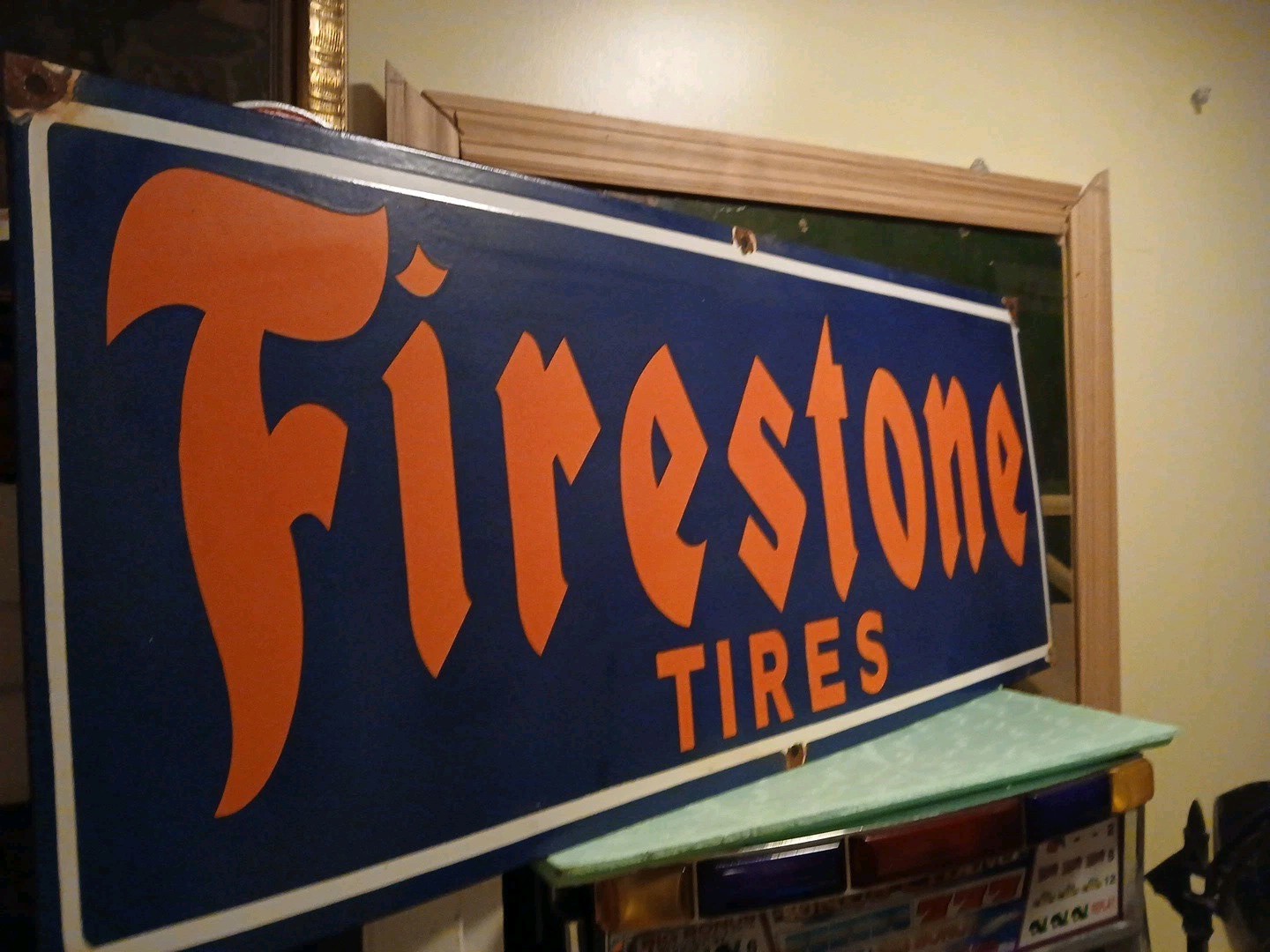 Large Vintage Firestone Tires Advertising Rectangular 36″ Porcelain Emanel Sign