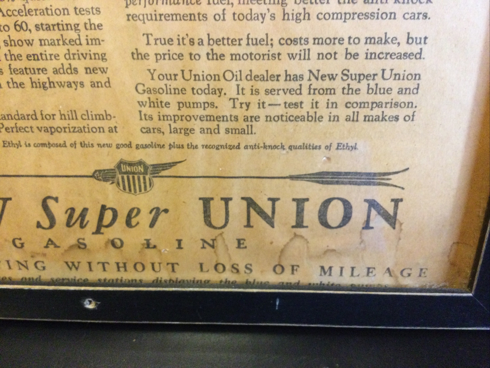 Vintage 1929 UNION OIL GAS Advertisement Poster Sign Station SUPER GASOLINE
