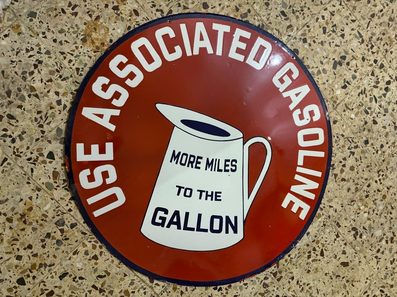 PORCELAIN ASSOCIATED GASOLINE ENAMEL SIGN 30X30 INCHES DOUBLE SIDED