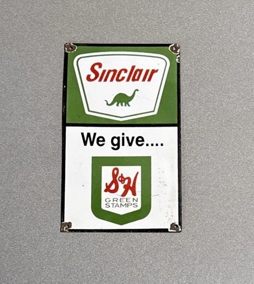 VINTAGE 12” SINCLAIR DINOSAUR PORCELAIN SIGN CAR GAS OIL MOTORCYCLE TRUCK