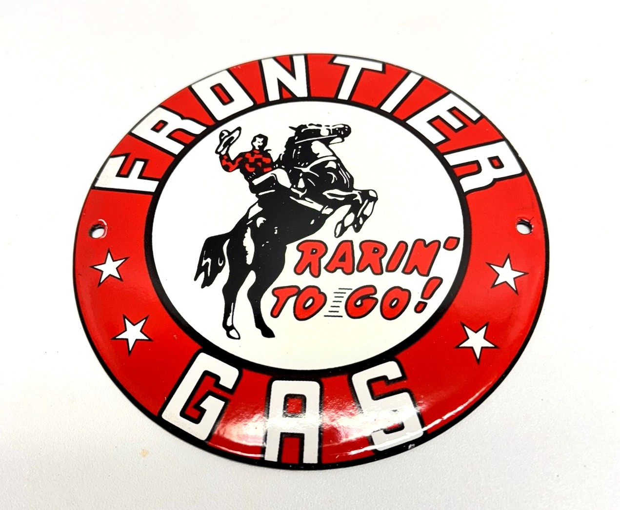 Frontier Gasoline – Vintage Porcelain Service Station Sign – Convex