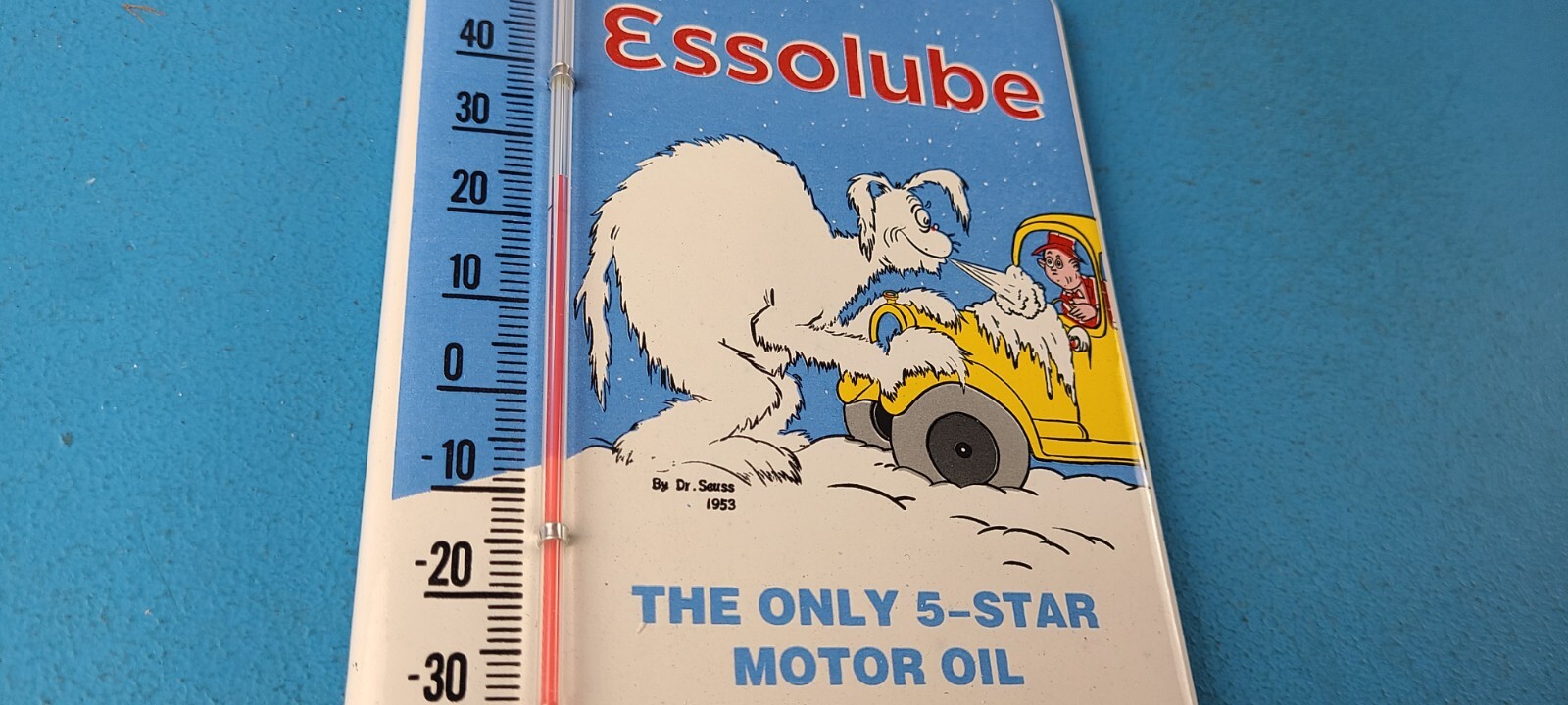 Vintage Esso Porcelain Sign – Esso Lube Gasoline Pump Ad Sign On Thermometer
