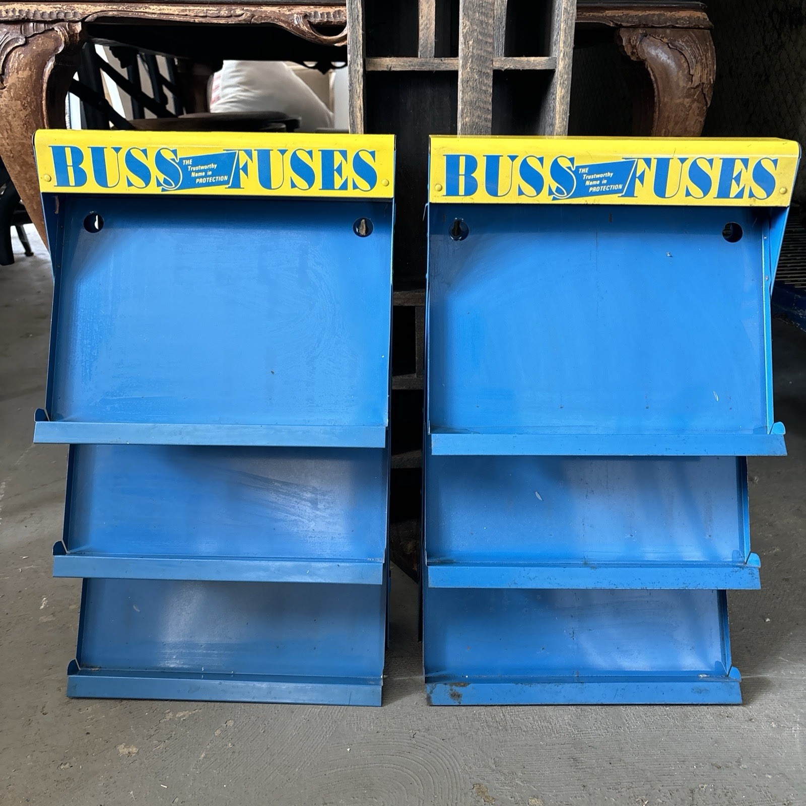 VTG BUSS Fuse Counter Wall Advertising Display Racks 2-12×26 Gas Service Station
