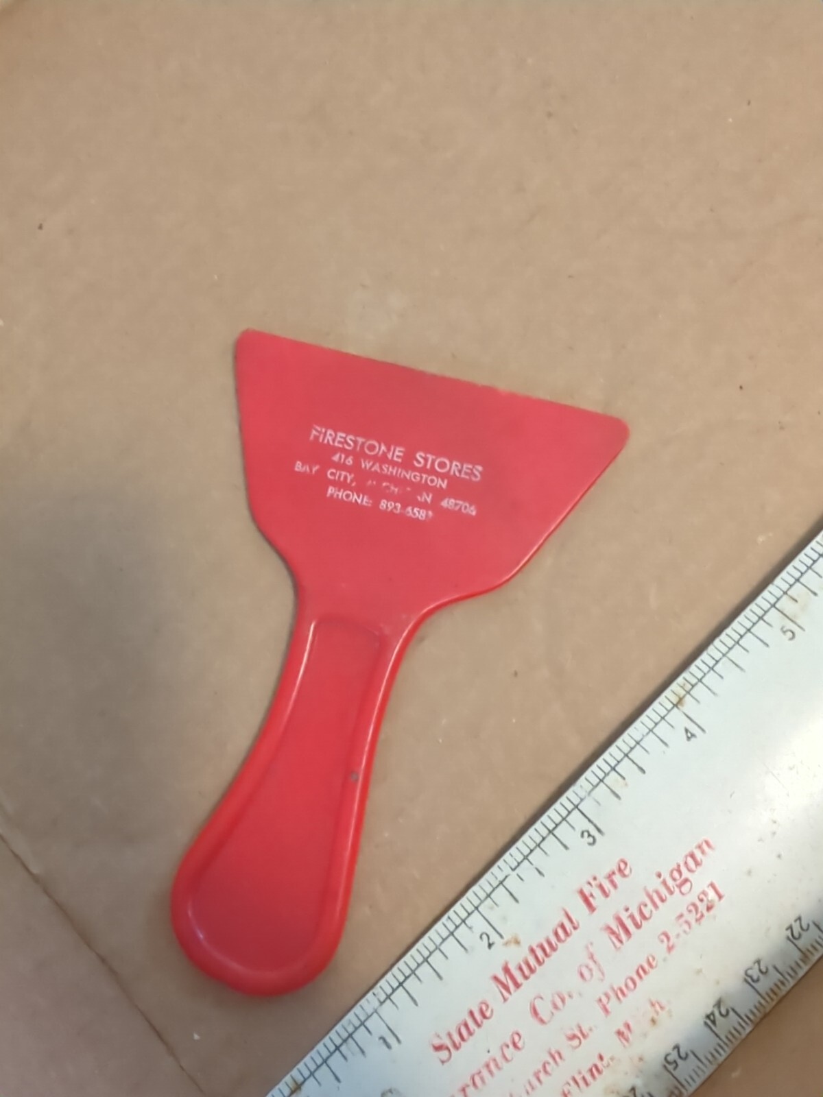 VINTAGE Advertising Ice Scraper Bay City Michigan Firestone Stores