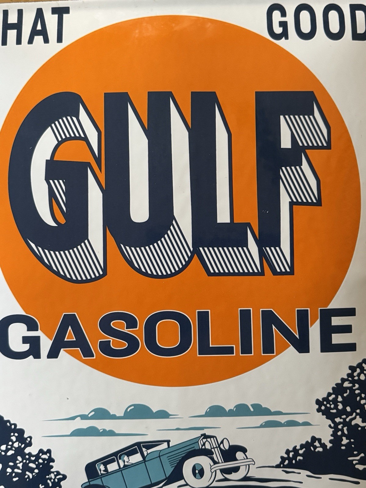 THAT GOOD GULF GASOLINE Porcelain Gas Station Domed Sign 13″ x 16″ 2+lbs GAS OIL
