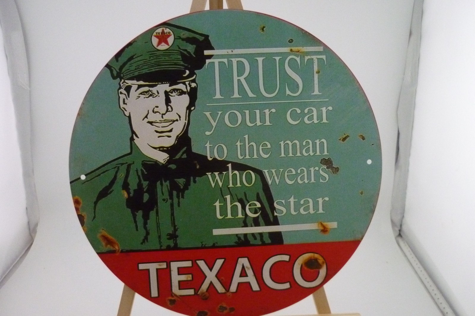 Texaco Trust Your Car To The Man Who Wears The Star Round Tin Sign 8 Inch