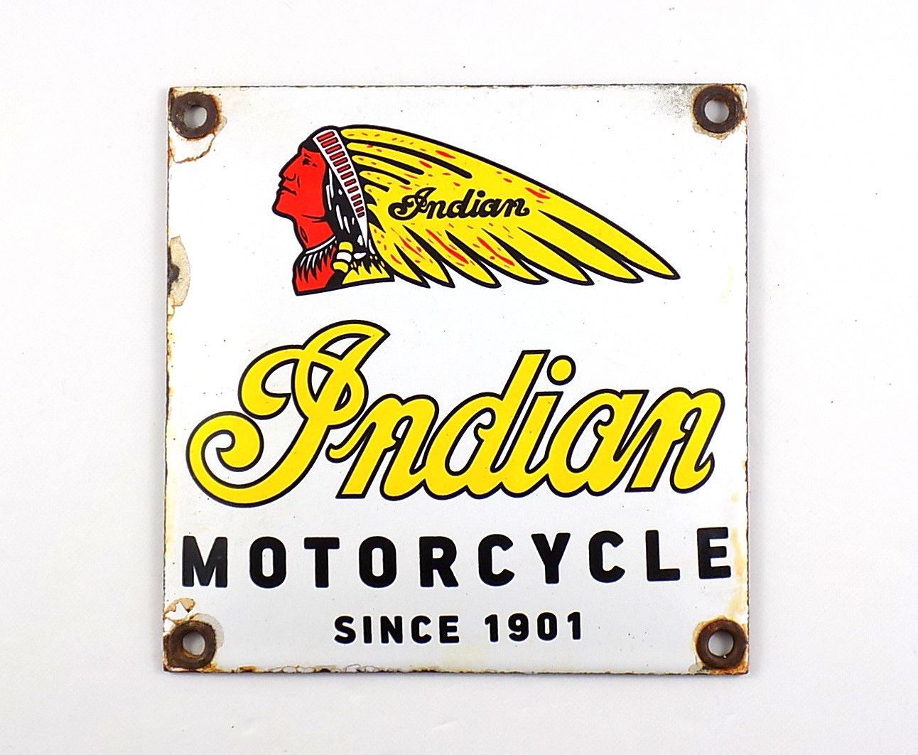 VINTAGE INDIAN MOTORCYCLE PORCELAIN METAL SIGN 4″x4″ GAS BIG CHIEF OIL SCOUT 101