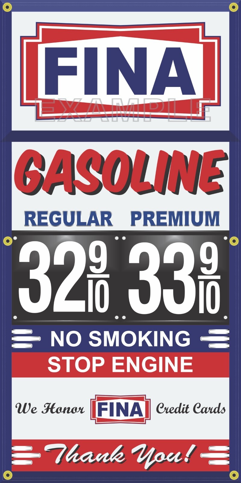 FINA GAS STATION PRICE PER GALLON VINTAGE OLD SIGN REMAKE BANNER SIGN ART