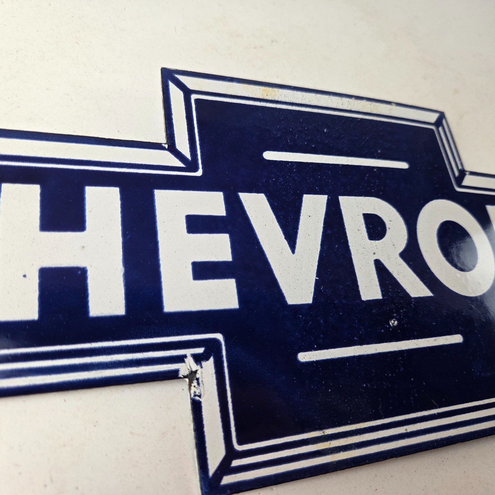 Vintage Chevrolet Advertising Sign – Porcelain Bow Tie Garage Auto Sign