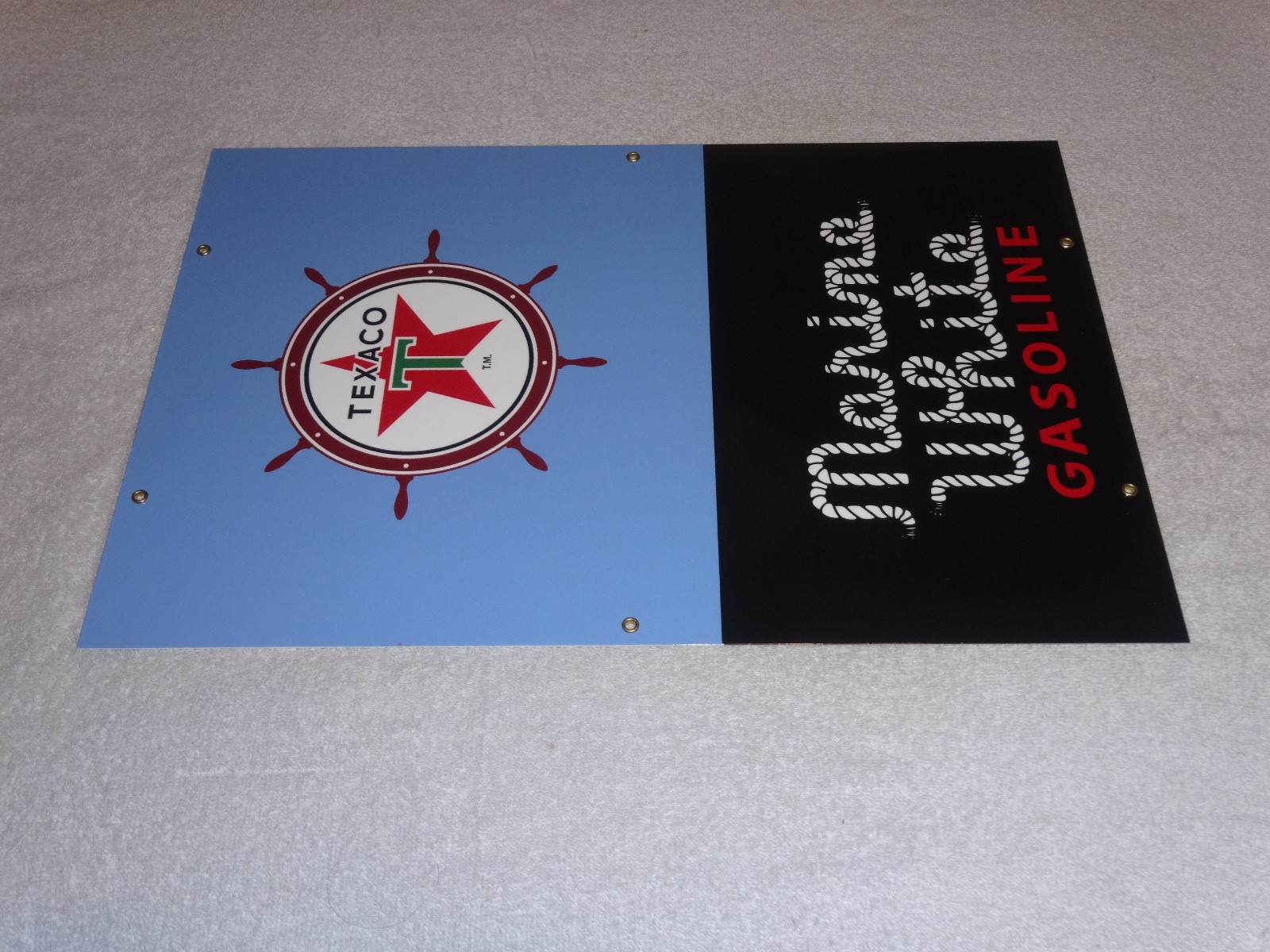 VINTAGE TEXACO MARINE WHITE GASOLINE 18″ PORCELAIN METAL GAS OIL PUMP PLATE SIGN