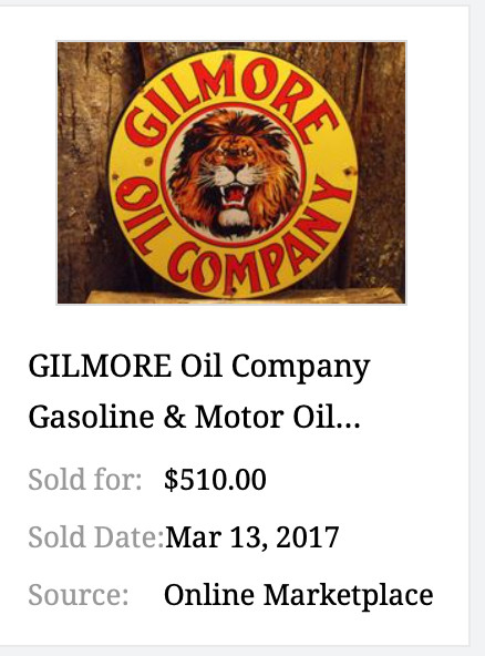 VINTAGE GILMORE OIL COMPANY LION GROWLING 11 3/4″ PORCELAIN METAL GASOLINE SIGN!