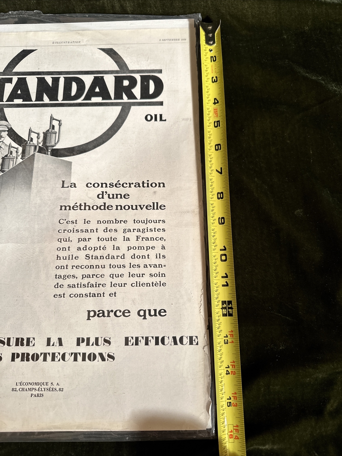 ☮️ 1928 STANDARD MOTOR OIL ADVERTISEMENT – FROM PARIS FRANCE
