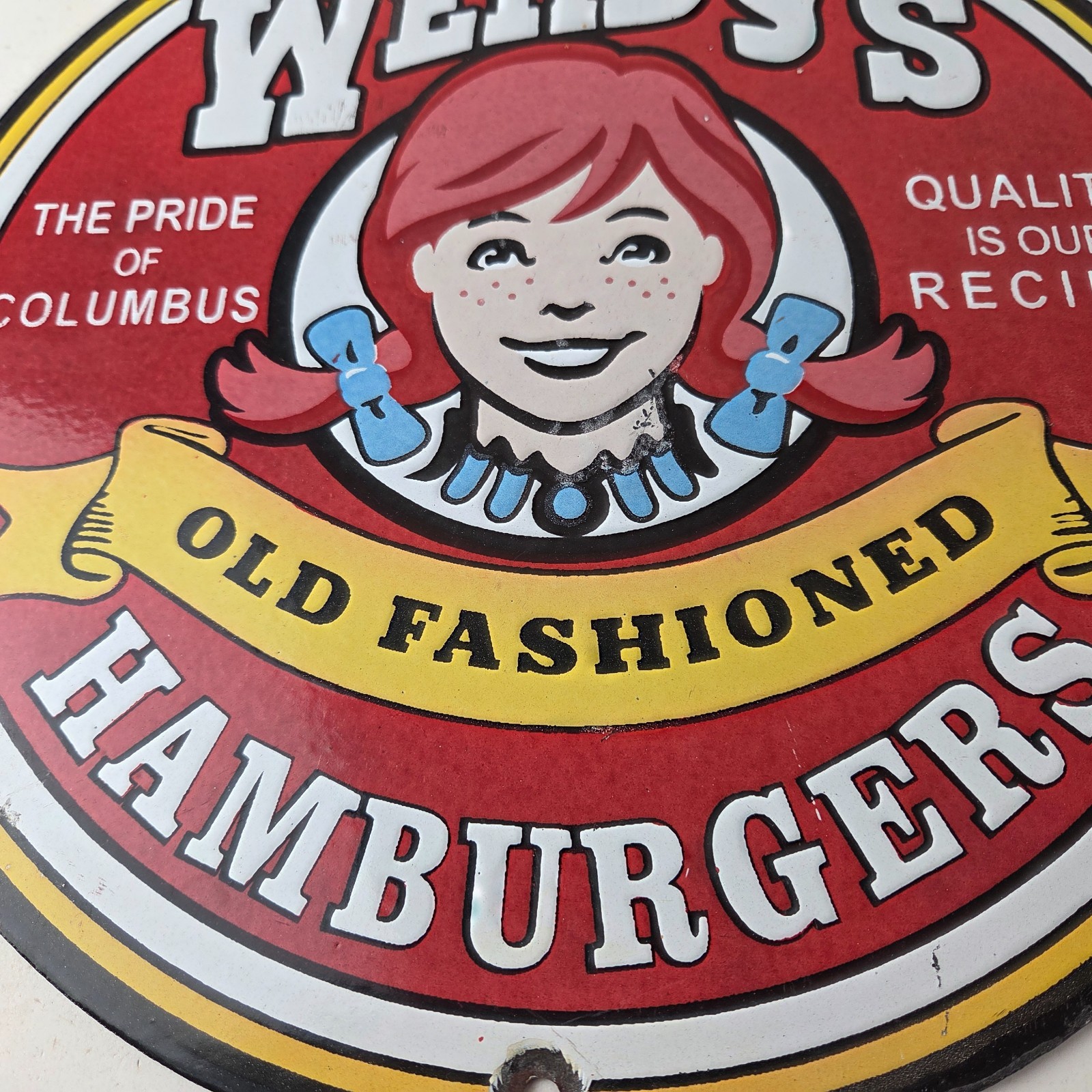 Vintage Wendy’s Hamburgers Sign – Quality Old Fast Food Porcelain Gas Pump Sign