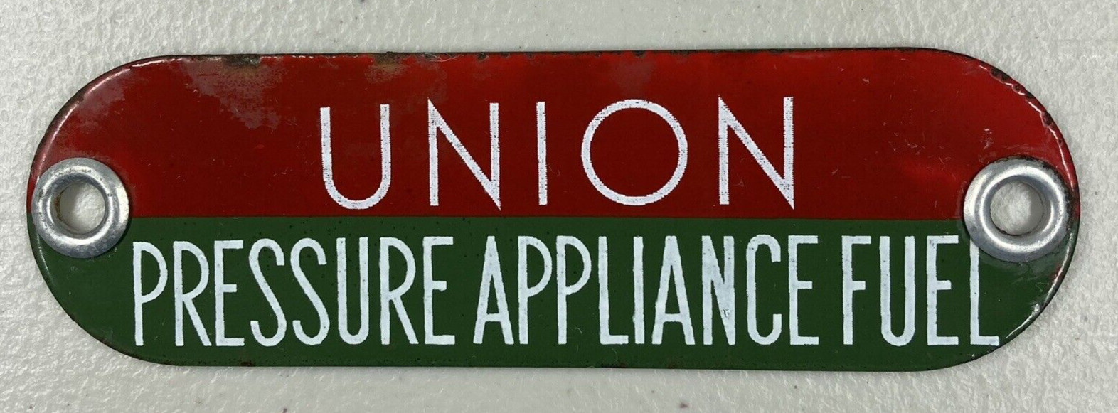 Vintage Union Pressure Appliance Fuel Porcelain Tag – Gas / Oil Sign Badge