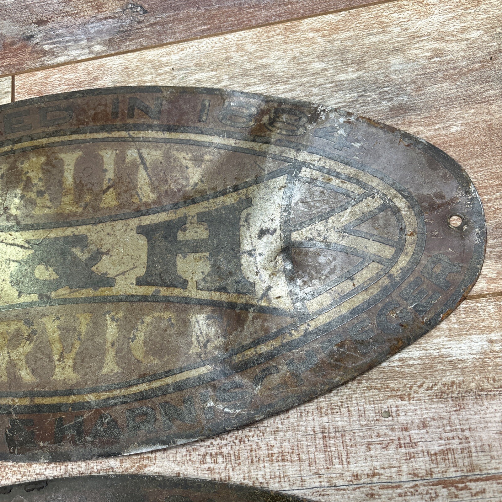 2 Early 1900s Metal Signs P&H Quality Service Crane Mining Equipment 16”x8”
