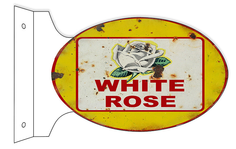 WHITE ROSE GASOLINE 18″ HEAVY DUTY USA METAL DOUBLE SIDED GAS STATION ADV SIGN