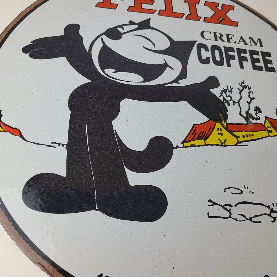 Vintage Felix Coffee Sign – Cream Coffee Advertising Gas Oil Pump Sign