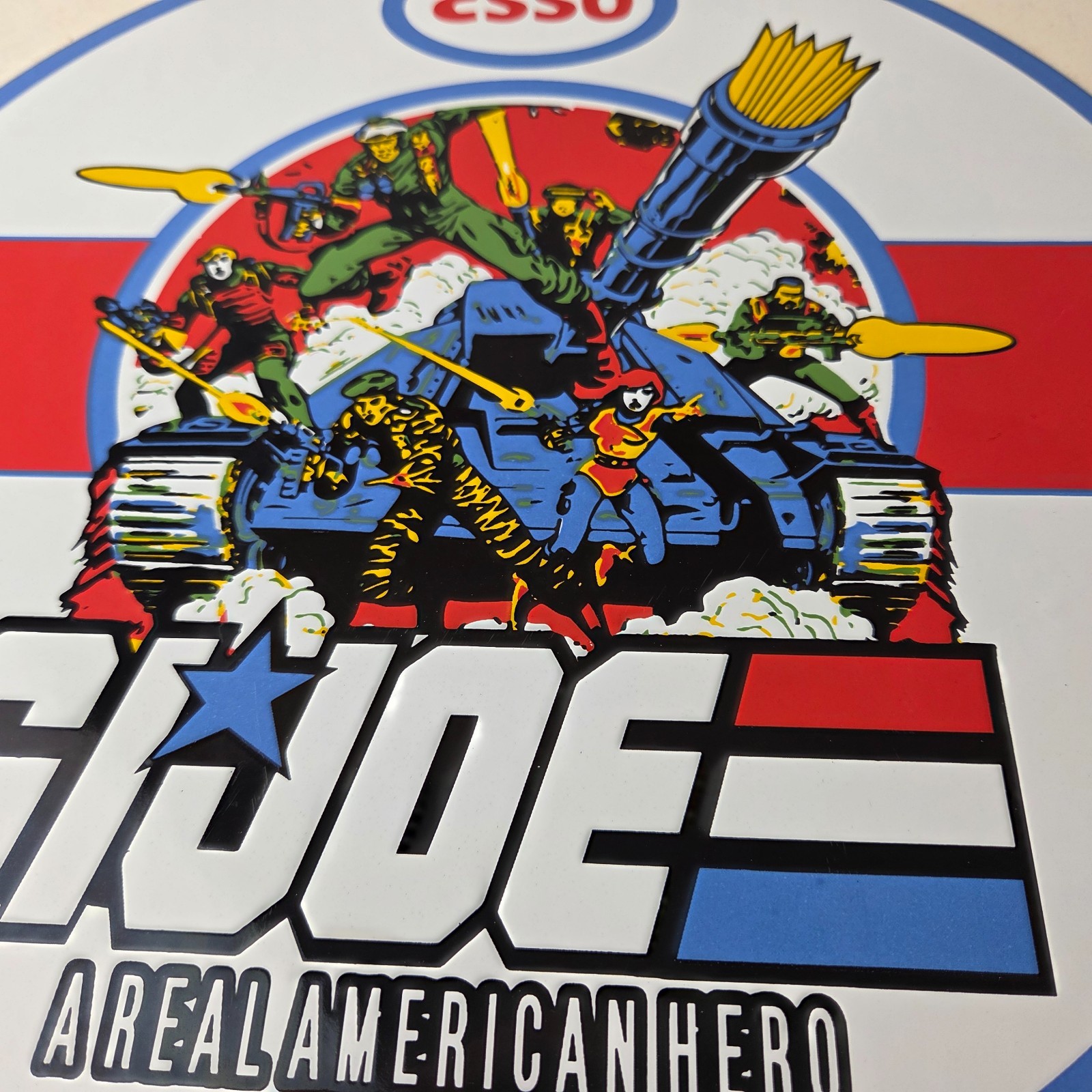 Vintage Esso G.I. Joe Tank Porcelain Sign – Real American Hero Gas Sign