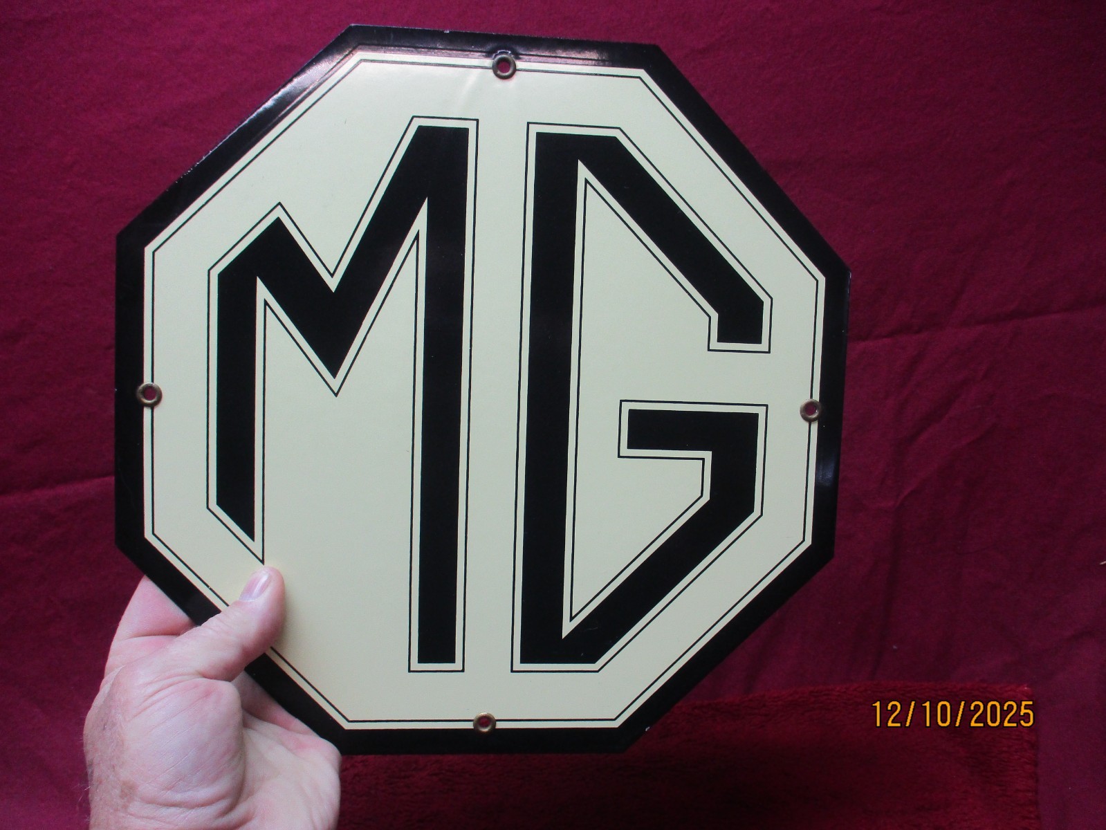 Vintage MG Automotive Porcelain Heavy Gage Metal, Automotive Sign 12×9″s