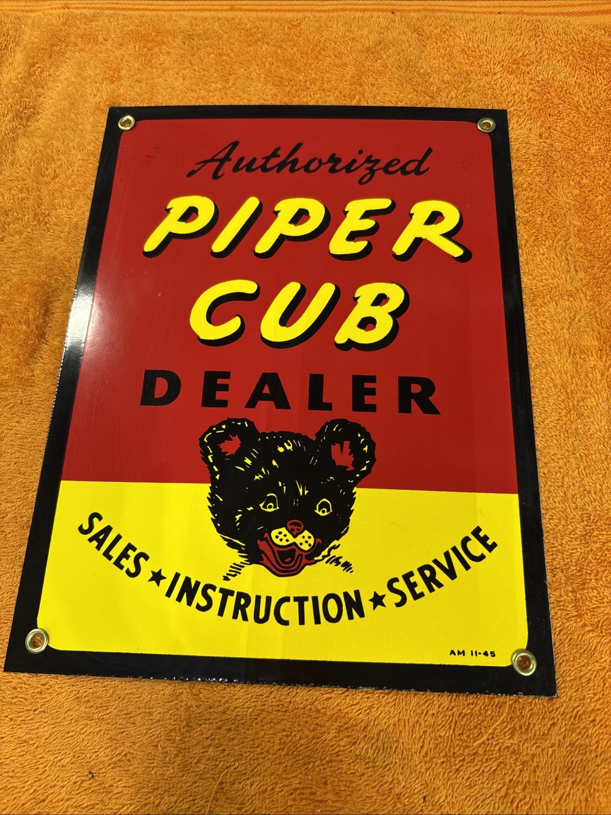 Box 5-#7-NOS Porcelain Vintage Enameled Heavy Metal Piper Cub Dealer 12”x9”Sign