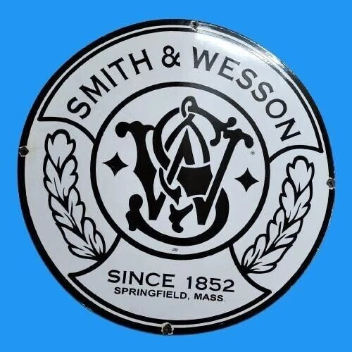 PORCELAIN SMITH AND WESSON ENAMEL SIGN 30X30 INCHES