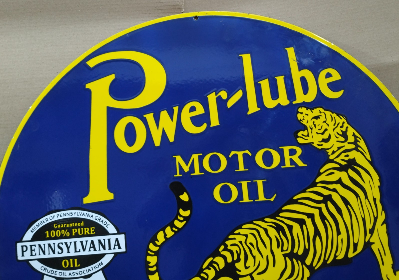 Power lube Motor Oil Porcelain Enamel Sign 30 X 30 Inches 1 sides