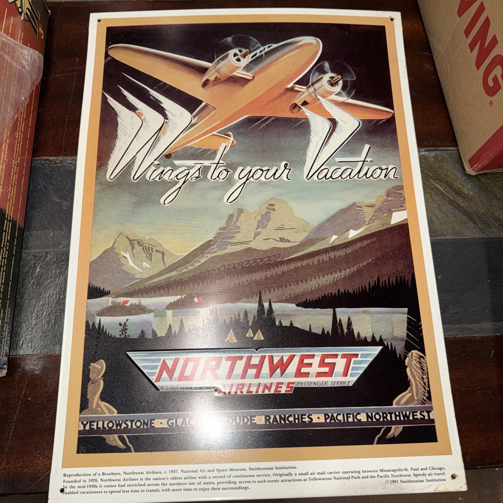 Painted Metal NW Airlines, Wings To Your Vacation Ad Poster “11.5X17”