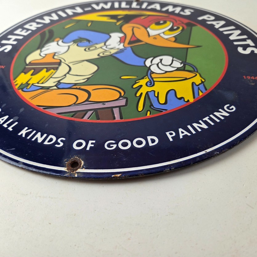Vintage Sherwin Williams Sign – Paint Brush Painting Gas Oil Pump Porcelain Sign