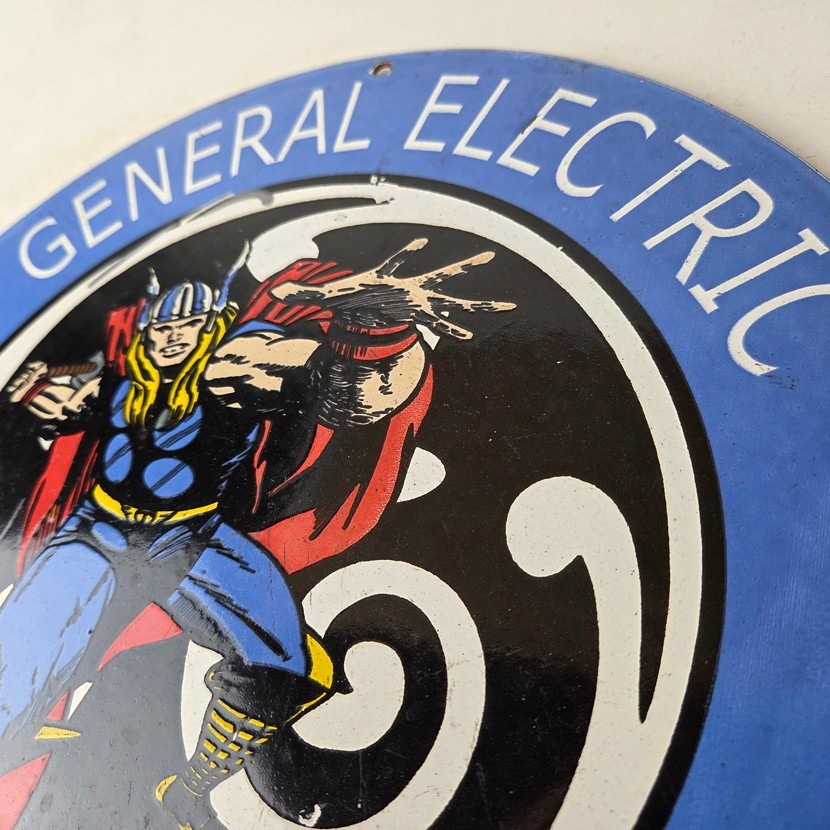 Vintage General Electric Sign – Thor Marvel Gas Auto Shop Pump Porcelain Sign